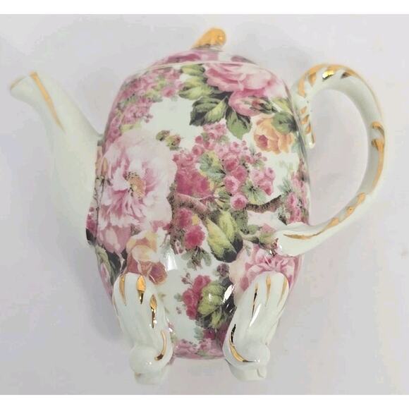 Miniature One Piece Teapot Floral Pink Roses Pattern with Gold, 3.5" PB194 - Picture 7 of 7